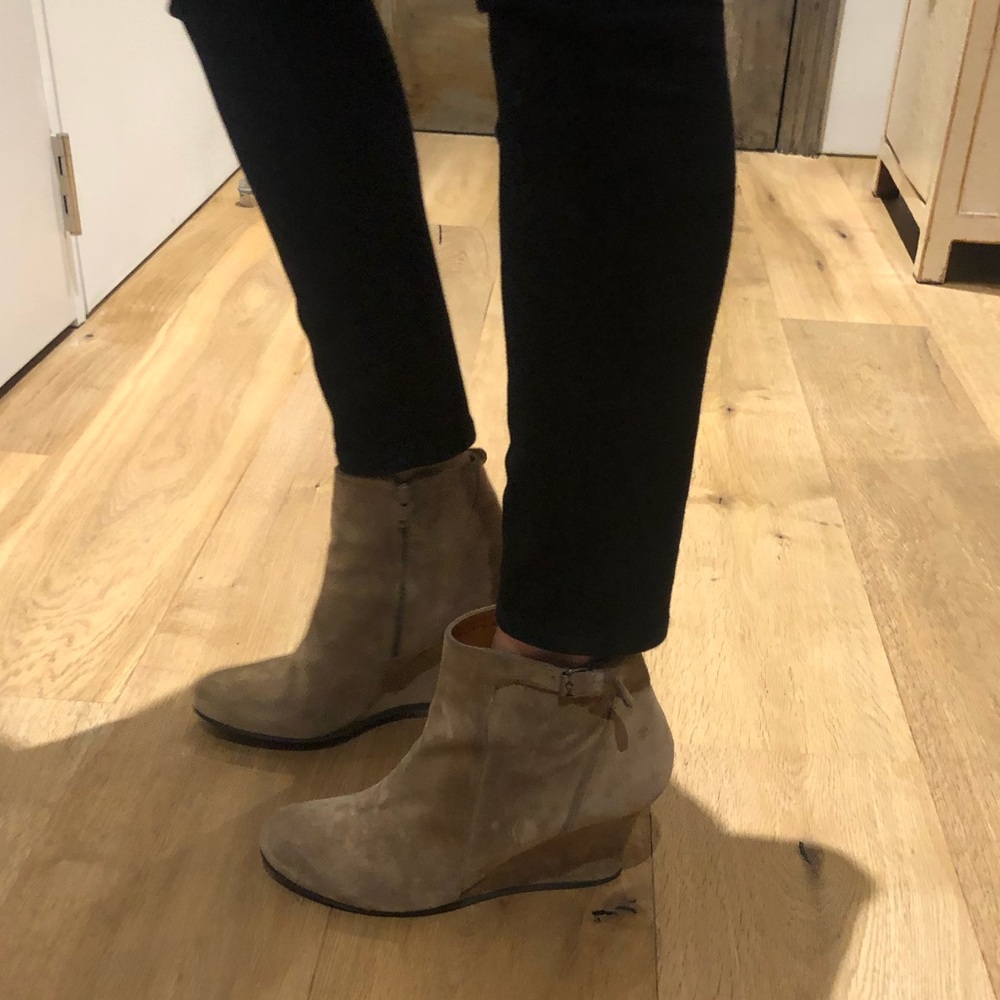 Lanvin Tan Suede Wedge Booties - Sz 38.5